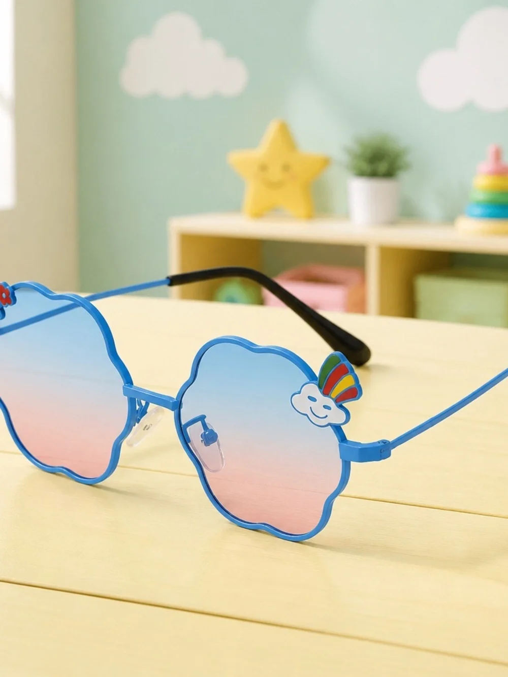 NWT Girls Kids Metal Frame Sunglasses Cloud Flower Design